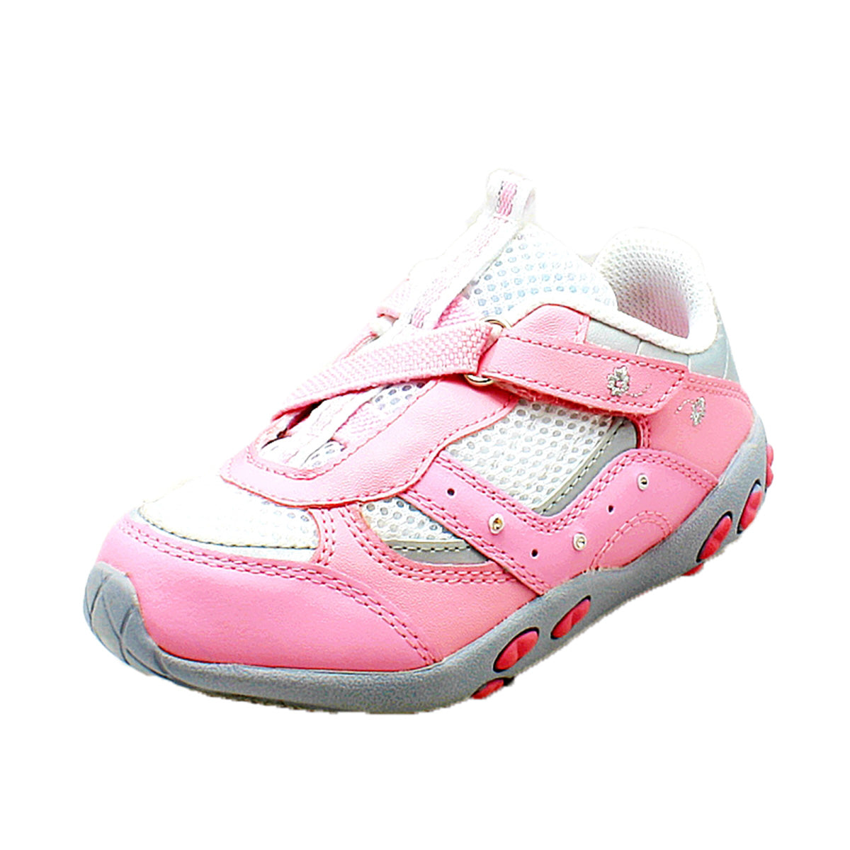 Children's pink leather inner adjustable fastening trainers