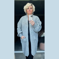 LONG LENGTH KNITTED DUSTER CARDIGAN WITH FRONT POCKETS