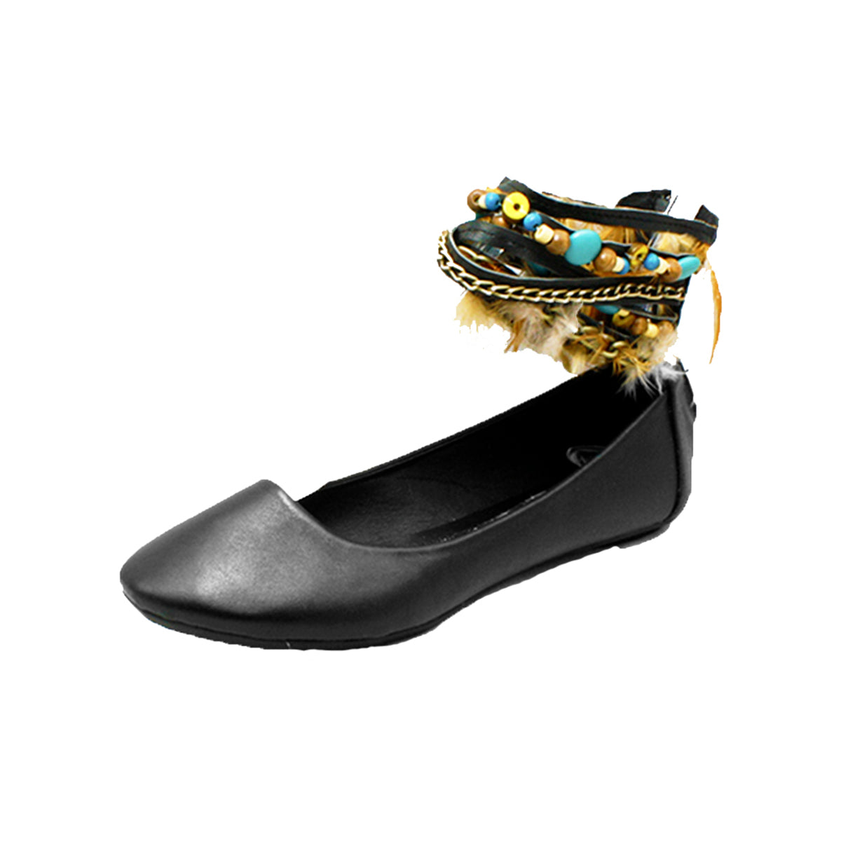 Black flat shoes / pumps with multiple ankle straps