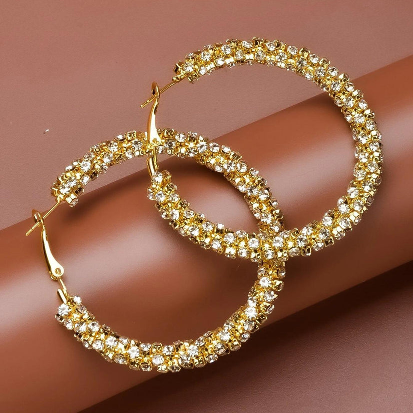 Large Rhinestone Sparkly Hoop Earrings