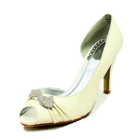 Satin Open side swirled sparkly brooch wedding shoes