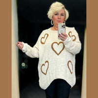 SCOOP HEM OVERSIZED KNITTED JUMPER WITH HEARTS