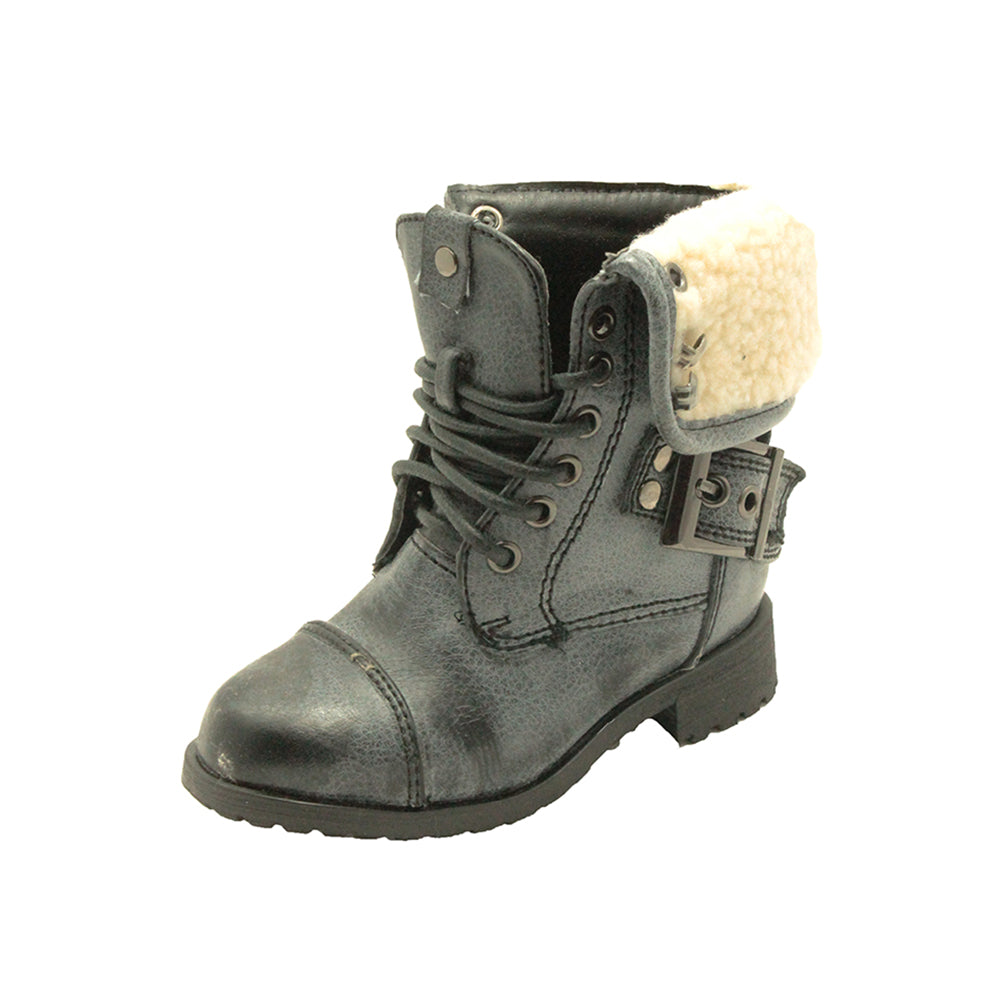 Infant's children's fleece cuff distressed military boots