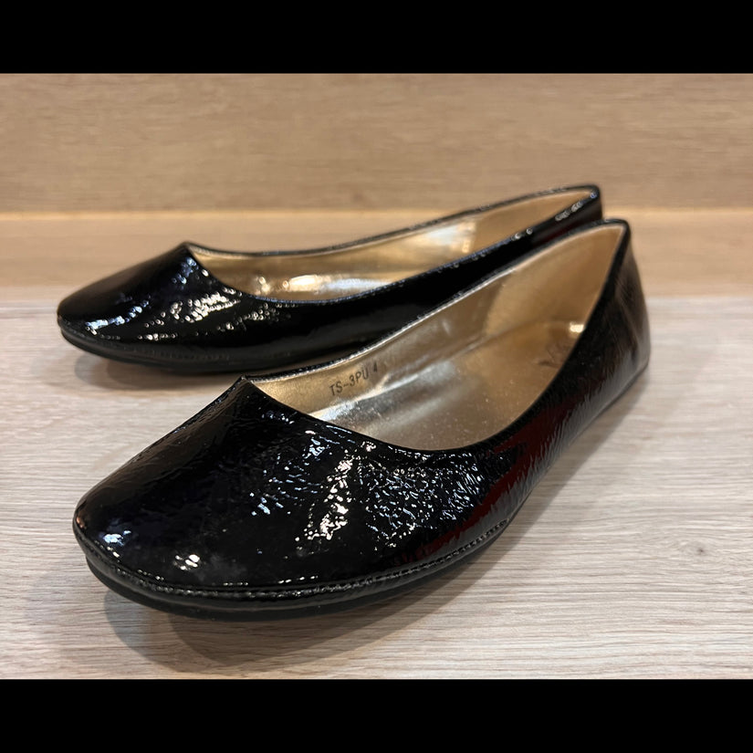 Crinkle Patent Flat Ballerina Pumps