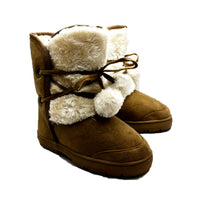 Soft fur lined pom pom flat boots girls