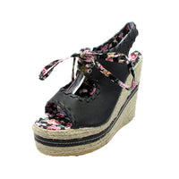 Peep toe wicker wedge shoes / sandals with floral inner