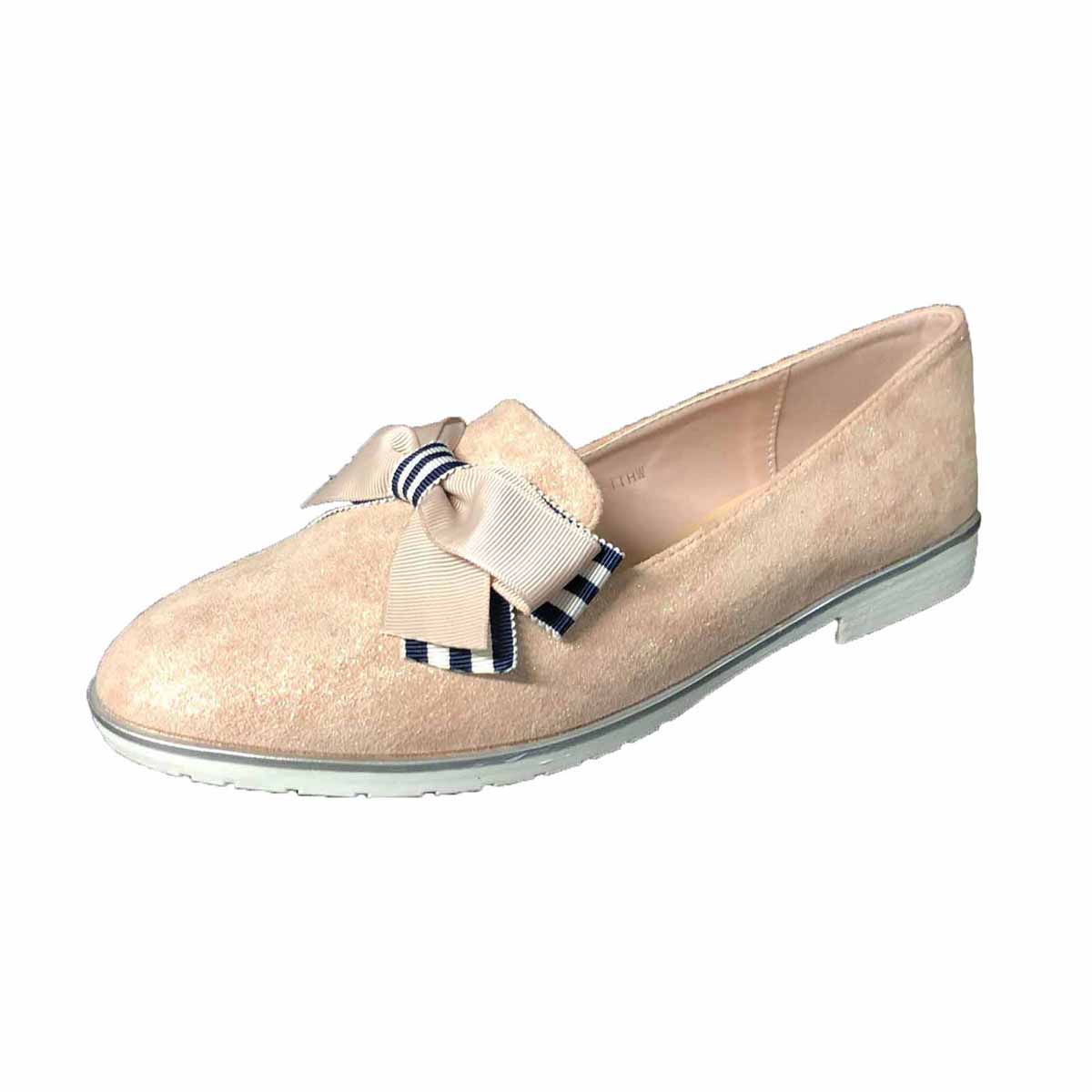 Flat loafer style shoes with bow detail