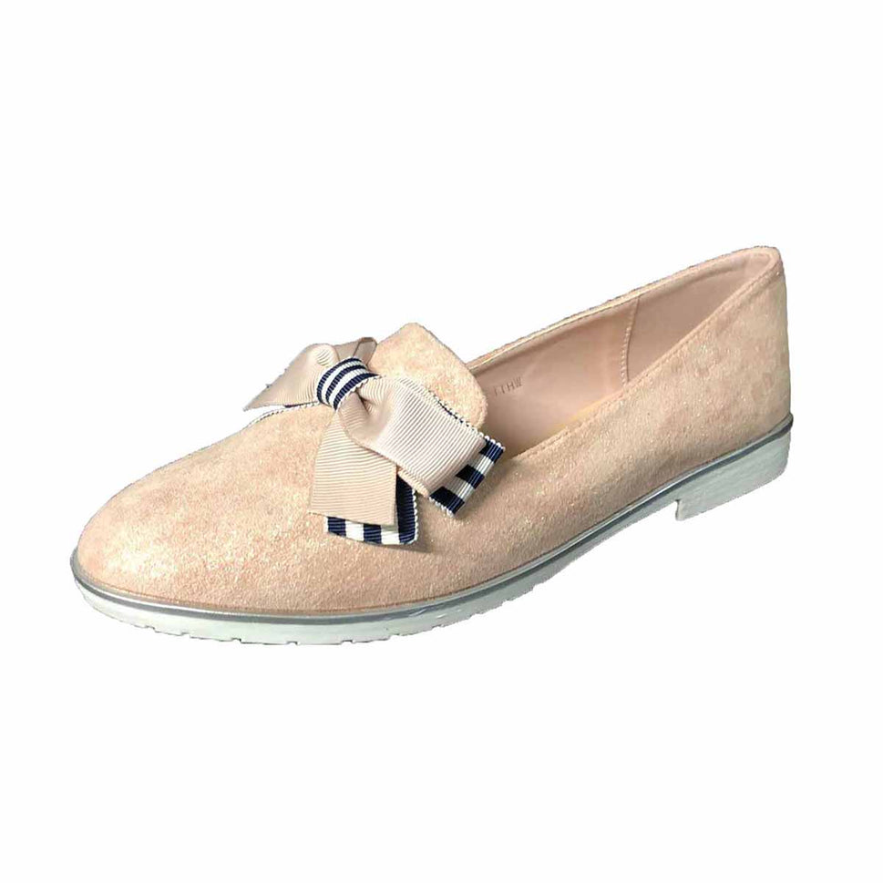 Flat loafer style shoes with bow detailPink / UK 3