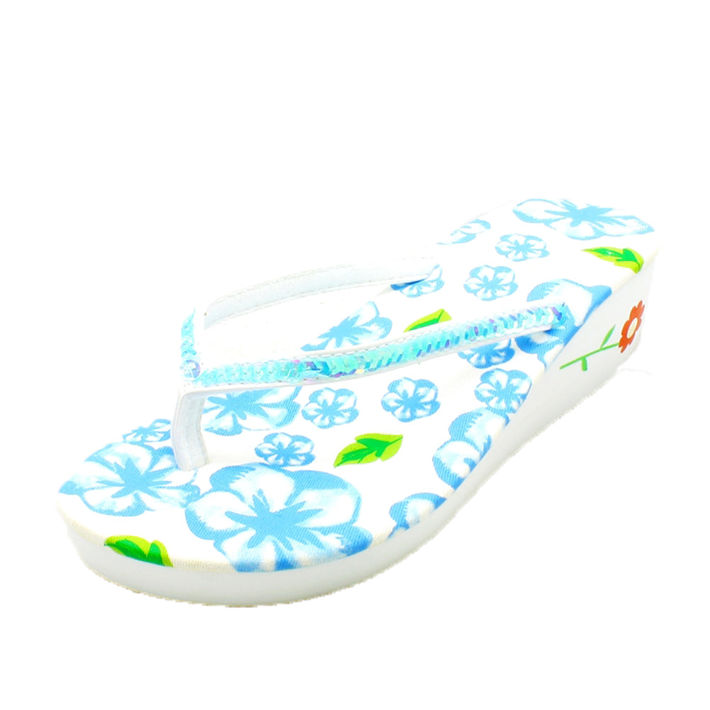 Foam wedge heel flip-flops with sequin strap