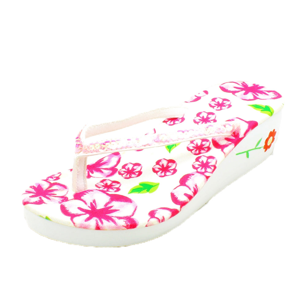 Foam wedge heel flip-flops with sequin strap