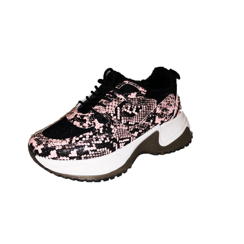 ROCKTHOSECURVES CROC EFFECT CHUNKY LACE UP TRAINERSPink / UK 3