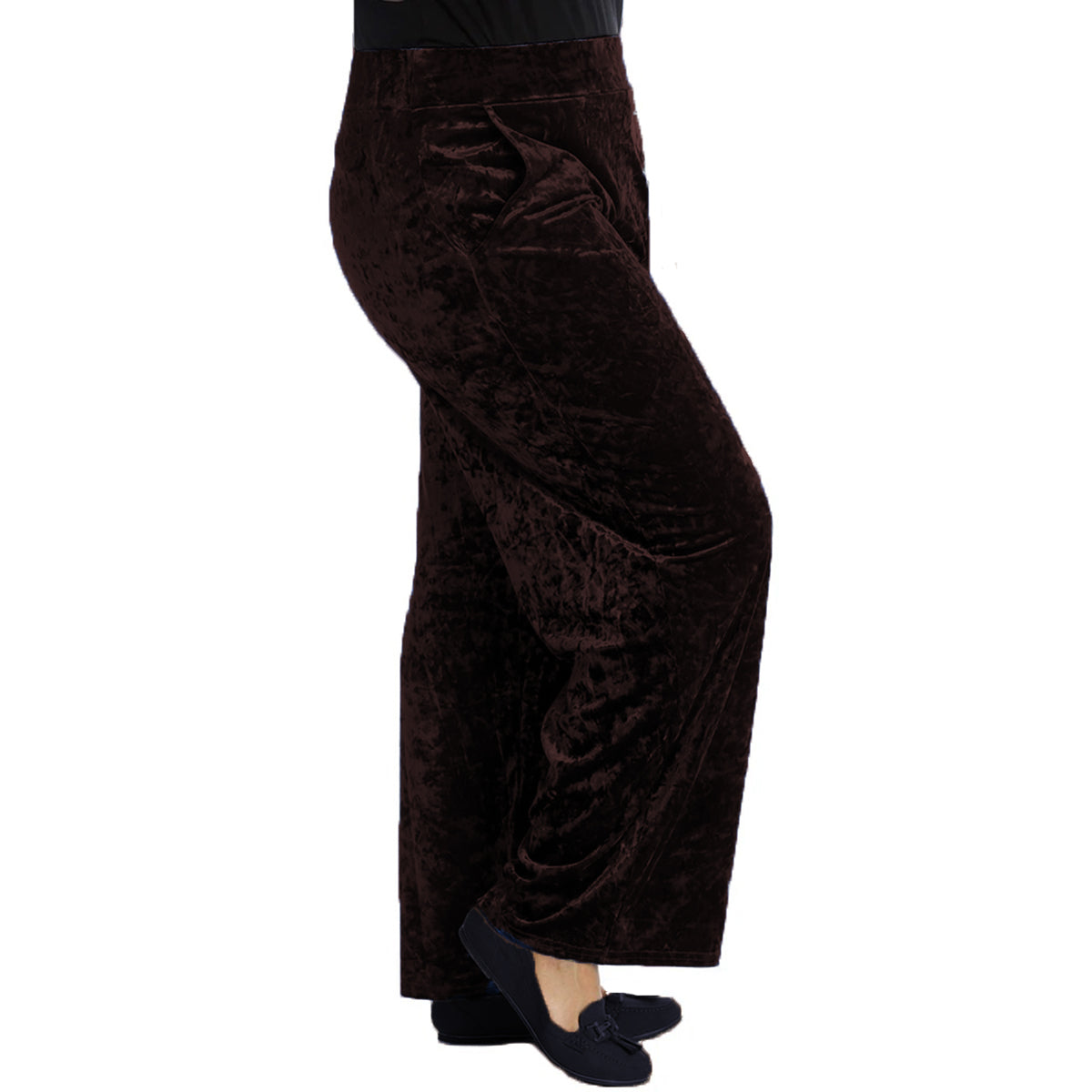 CRUSHED VELVET TROUSERS ELASTIC WAIST AND POCKETS