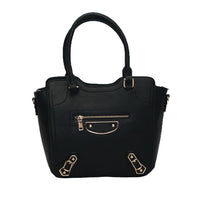 LARGE BLACK HANDBAG WITH GOLD DETAIL AND ZIPS