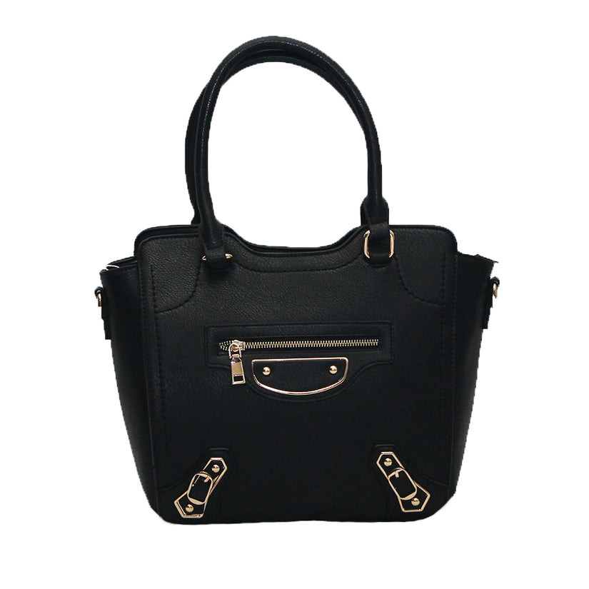 ROCKTHOSECURVES LARGE BLACK HANDBAG WITH GOLD DETAIL AND ZIPS