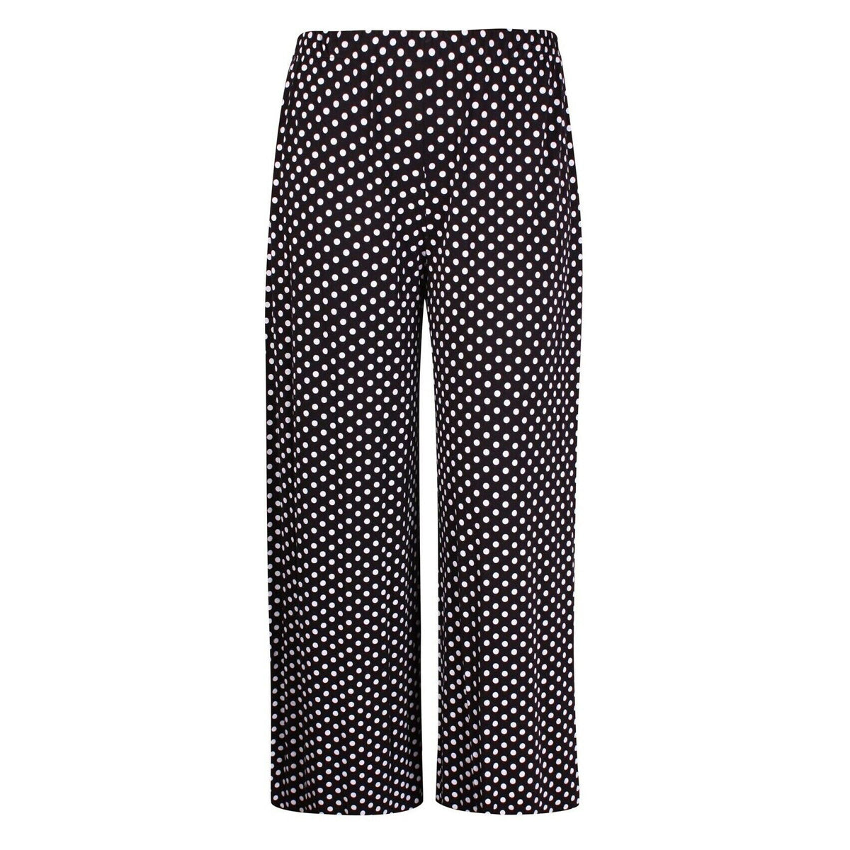 Elastic Waist Black White Polka Dot Wide Leg Palazzo Trousers Plus Size