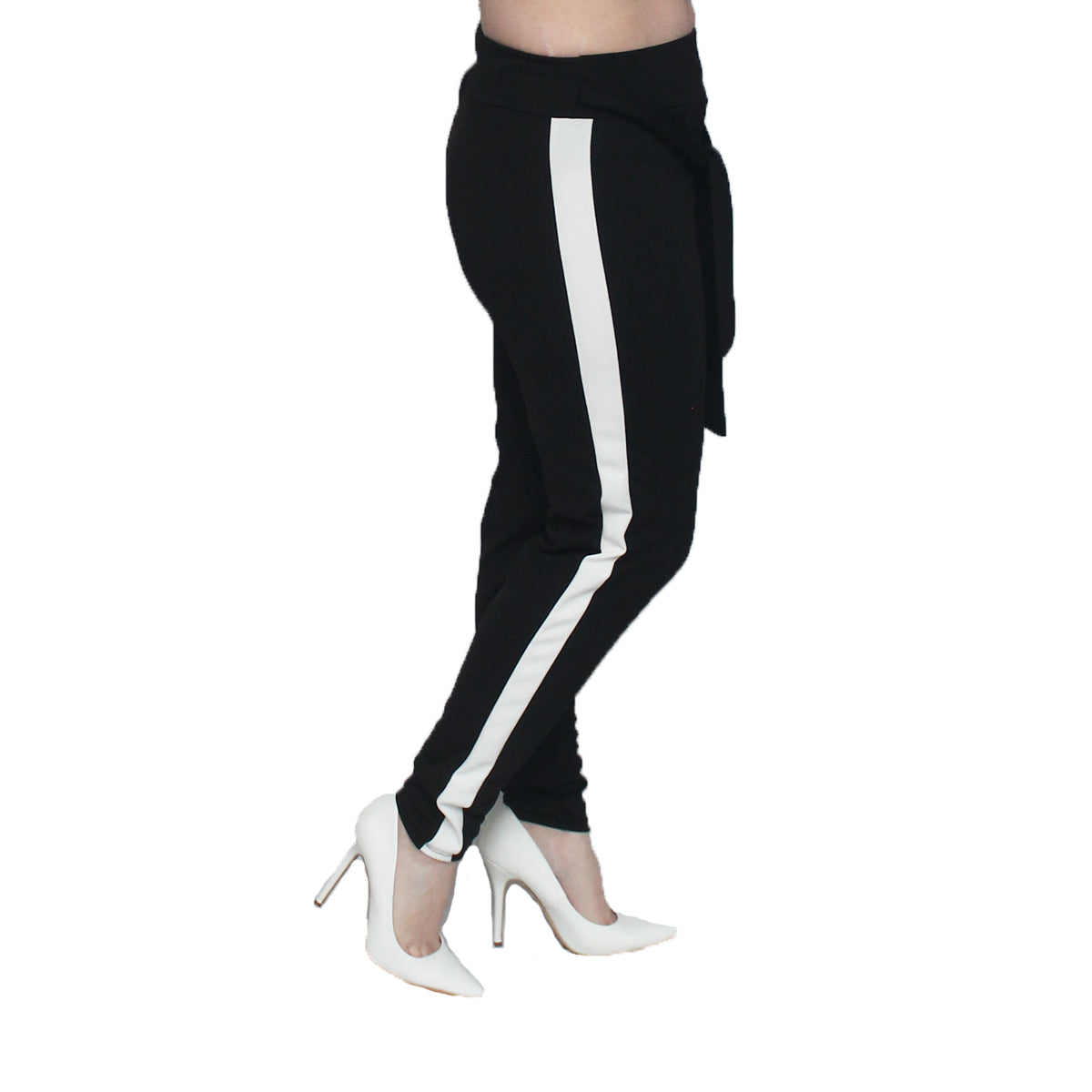 High waist trousers with side stripe and tie waist
