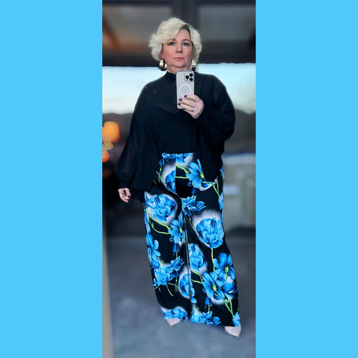 LARGE FLOWER PRINT WIDE LEG HIGH RISE PALAZZO TROUSERS