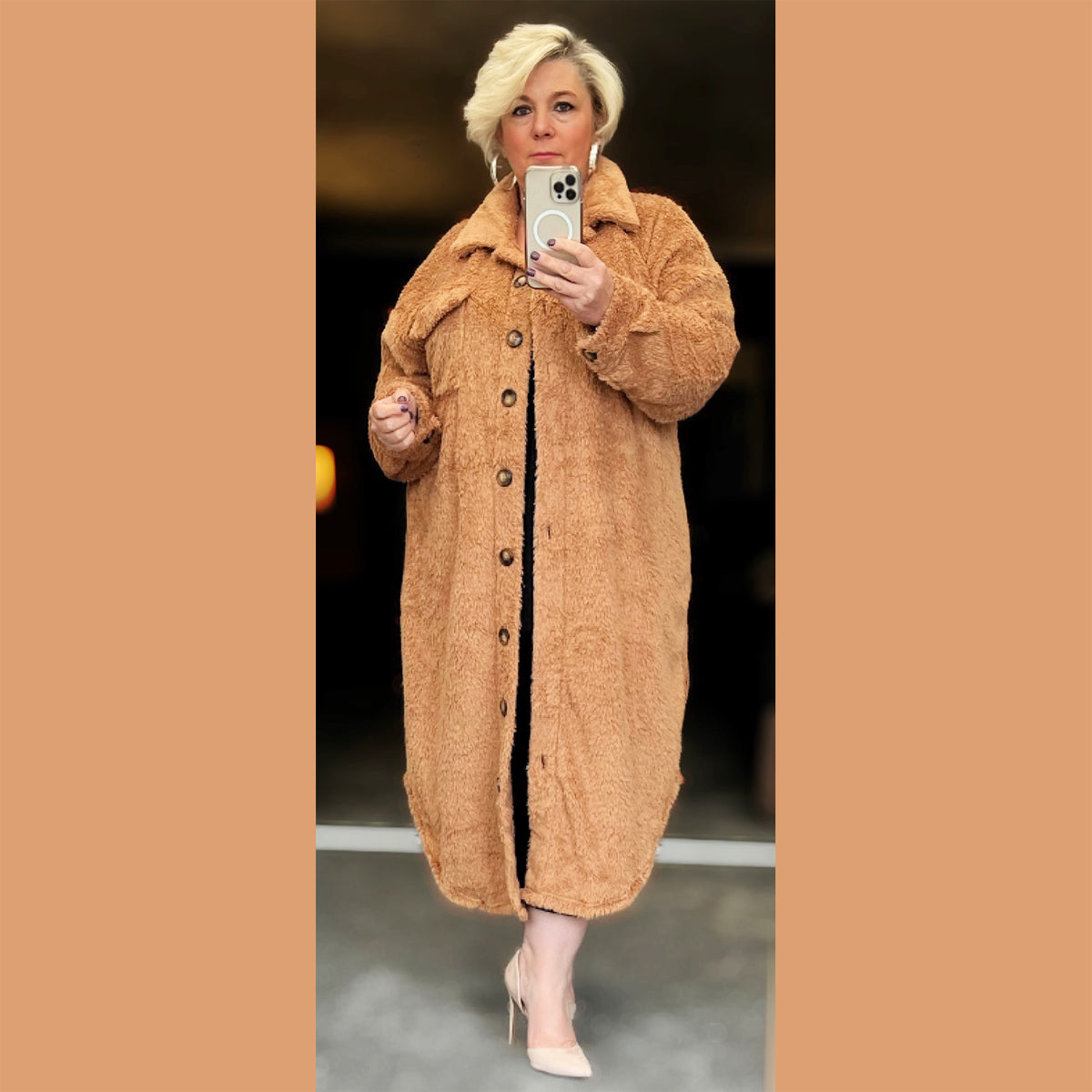 Button Up long Teddy Coat / Jacket Plus Size WITH COLLAR