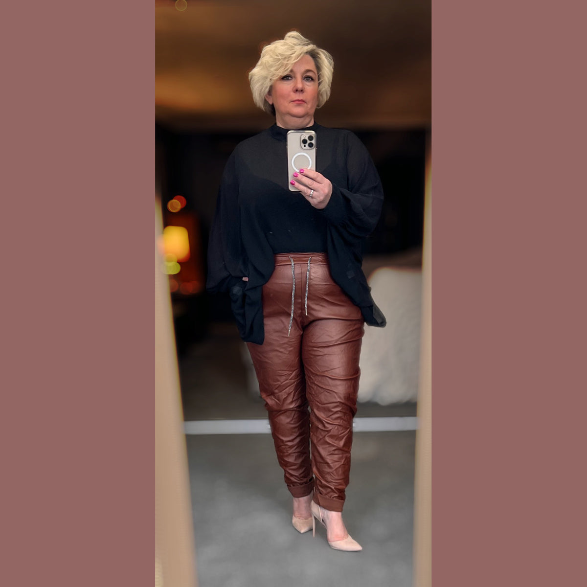 Faux Leather Very Stretchy Trousers with Pockets