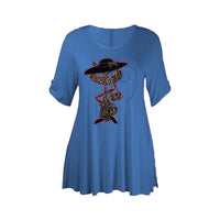 ROCKTHOSECURVES CAT IN A HAT BUTTON SLEEVE SWING TOP