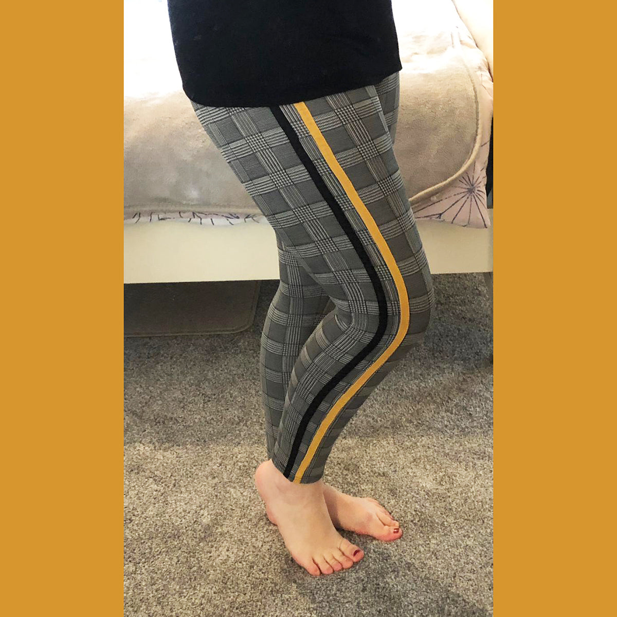 CHECKED LEGGINGS WITH SIDE STRIPES