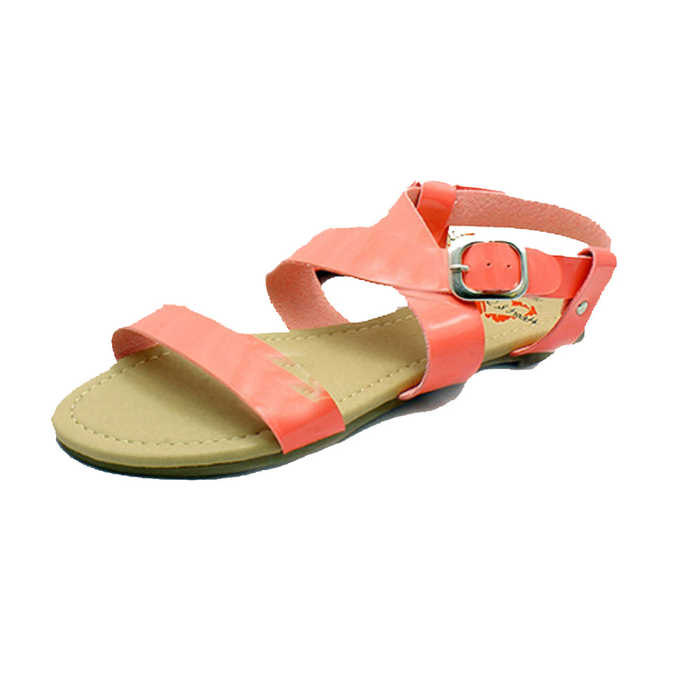 Patent strappy flat sandals with wide strapsCoral Pink / UK 3