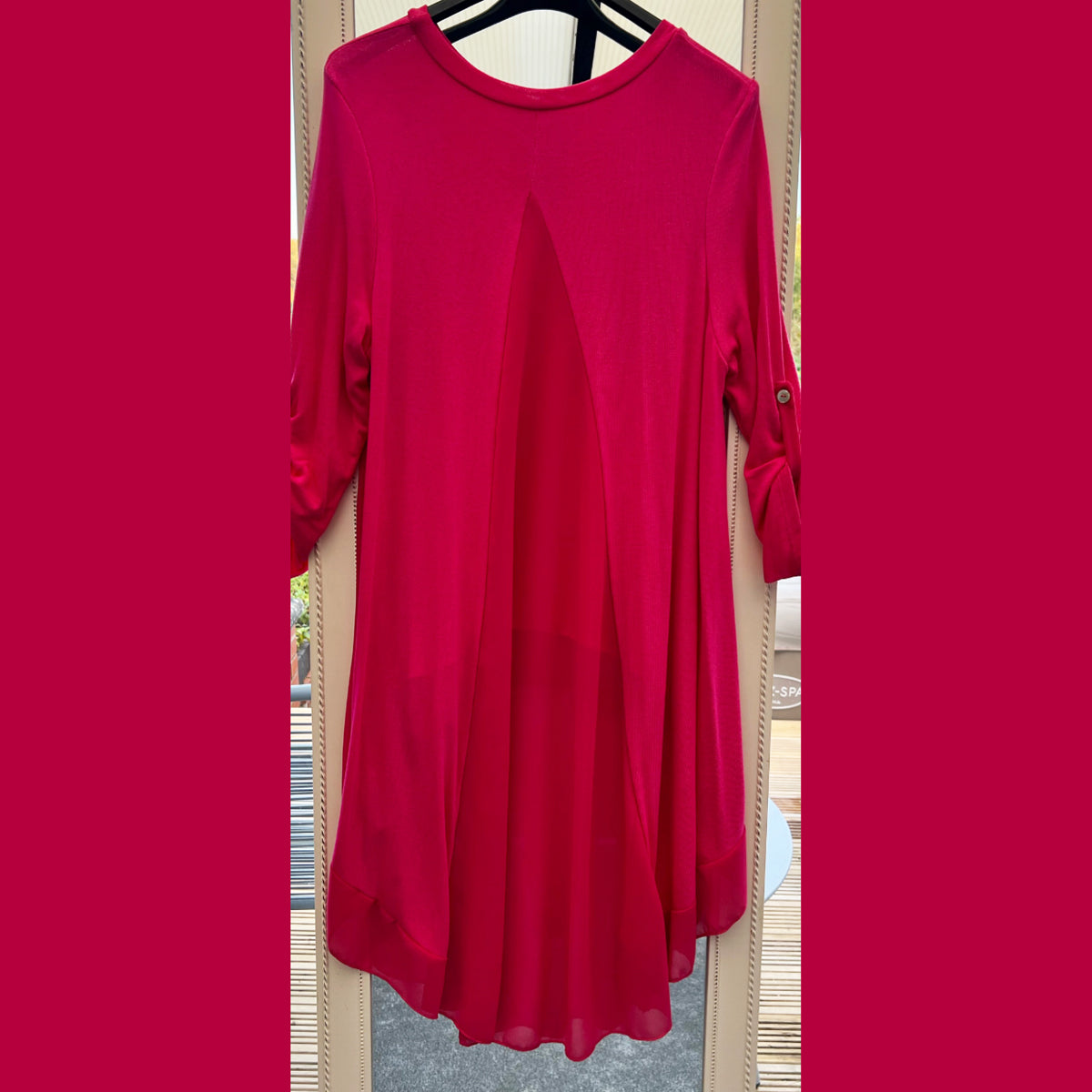 Long Sleeve Dipped hem top with chiffon back panel