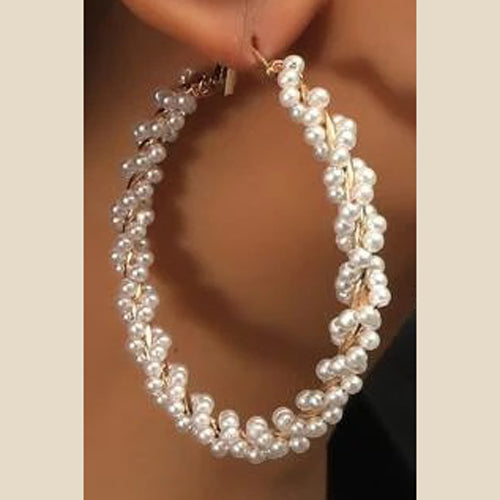 Large FAUX PEARL Hoop Costume jewellery earrings