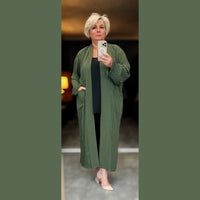 Pleated long length duster jacket open front cardigan Plus Size