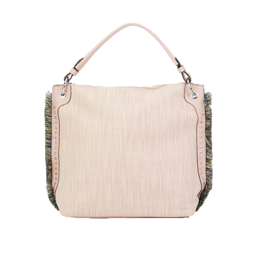 TEXTURED HANDBAG WITH FRINGE EDGE