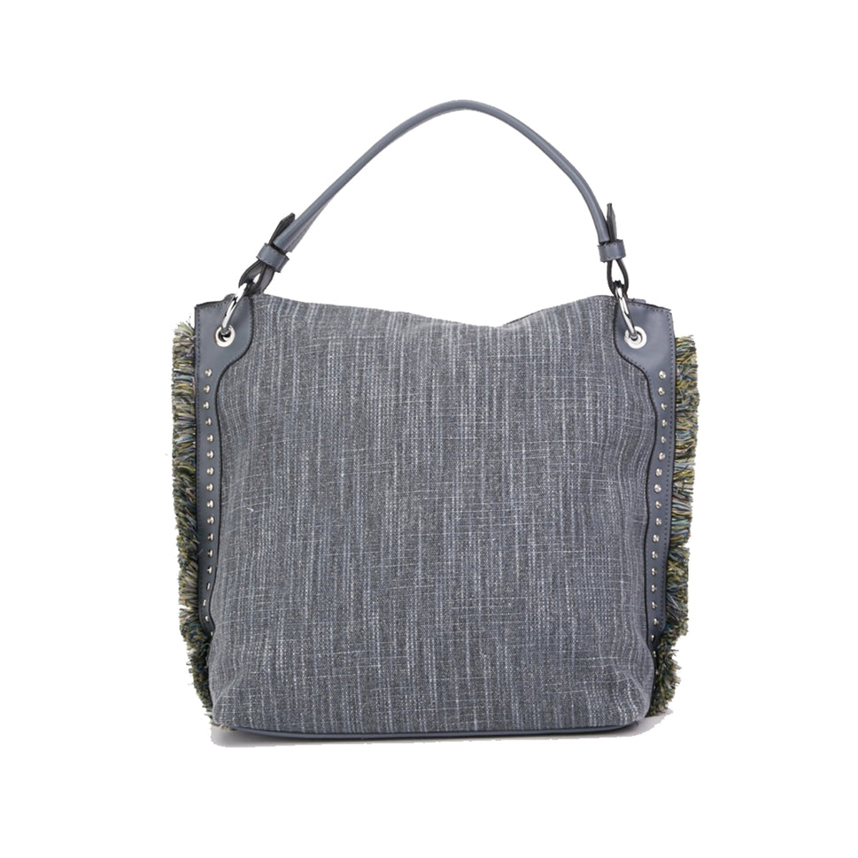 TEXTURED HANDBAG WITH FRINGE EDGEBlue / ONE SIZE