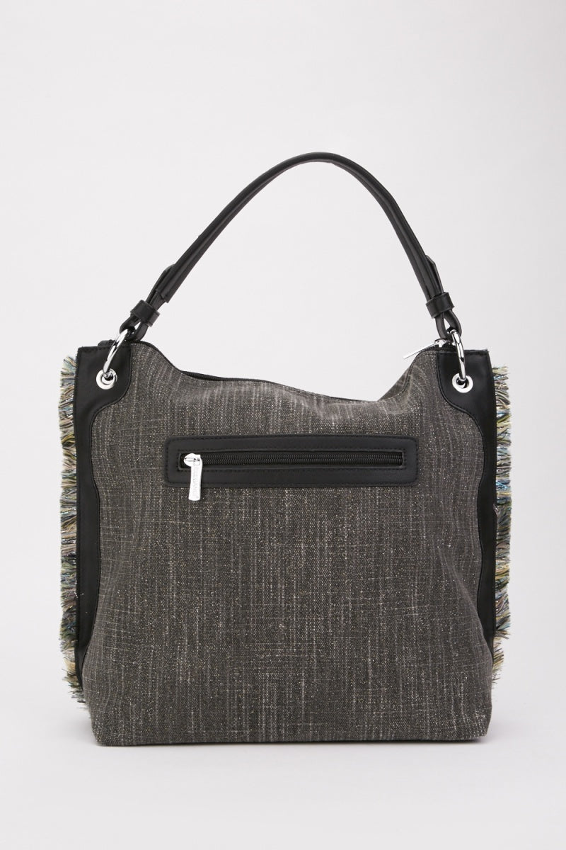 TEXTURED HANDBAG WITH FRINGE EDGE