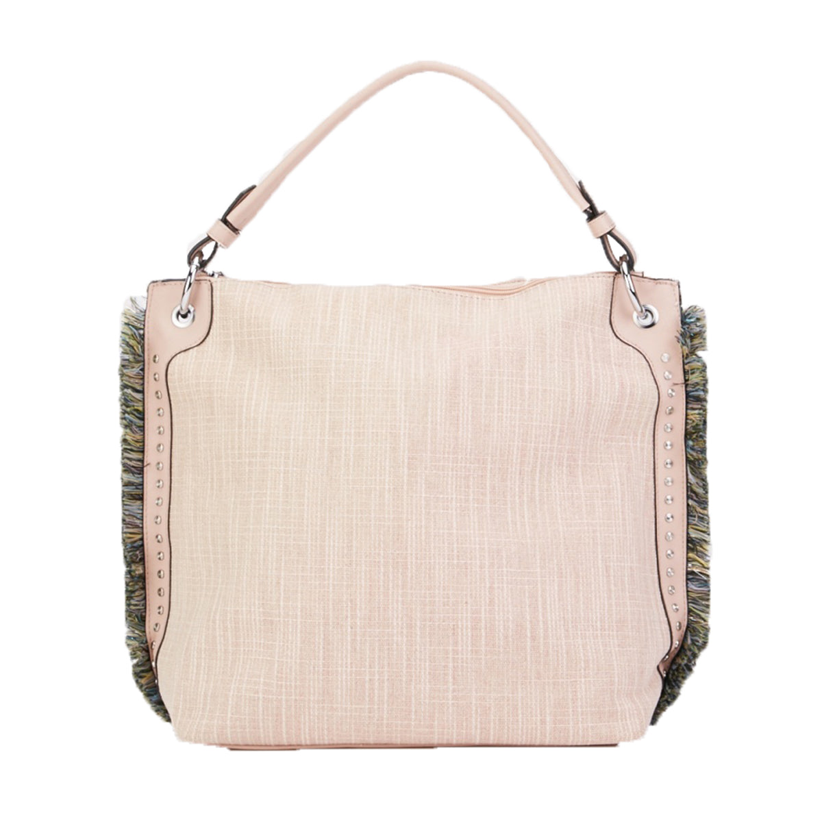 TEXTURED HANDBAG WITH FRINGE EDGE