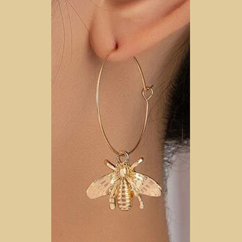 Gold Hoop earrings with BEE drop