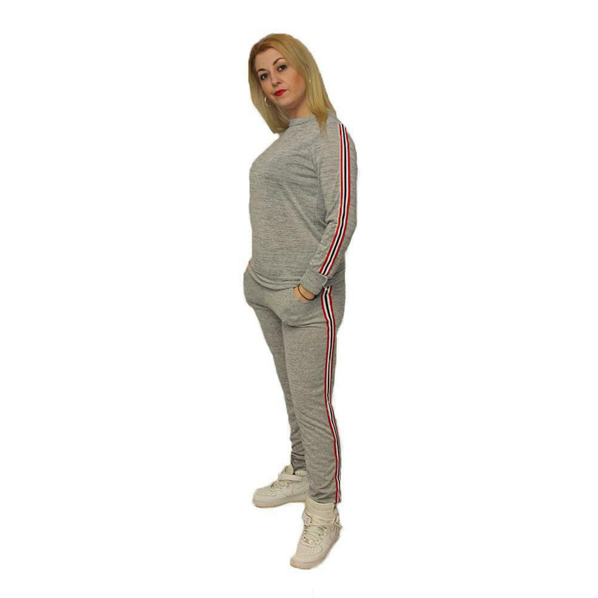 SOFT STRETCHY TRACKSUIT WITH SIDE POCKETS AND STRIPES