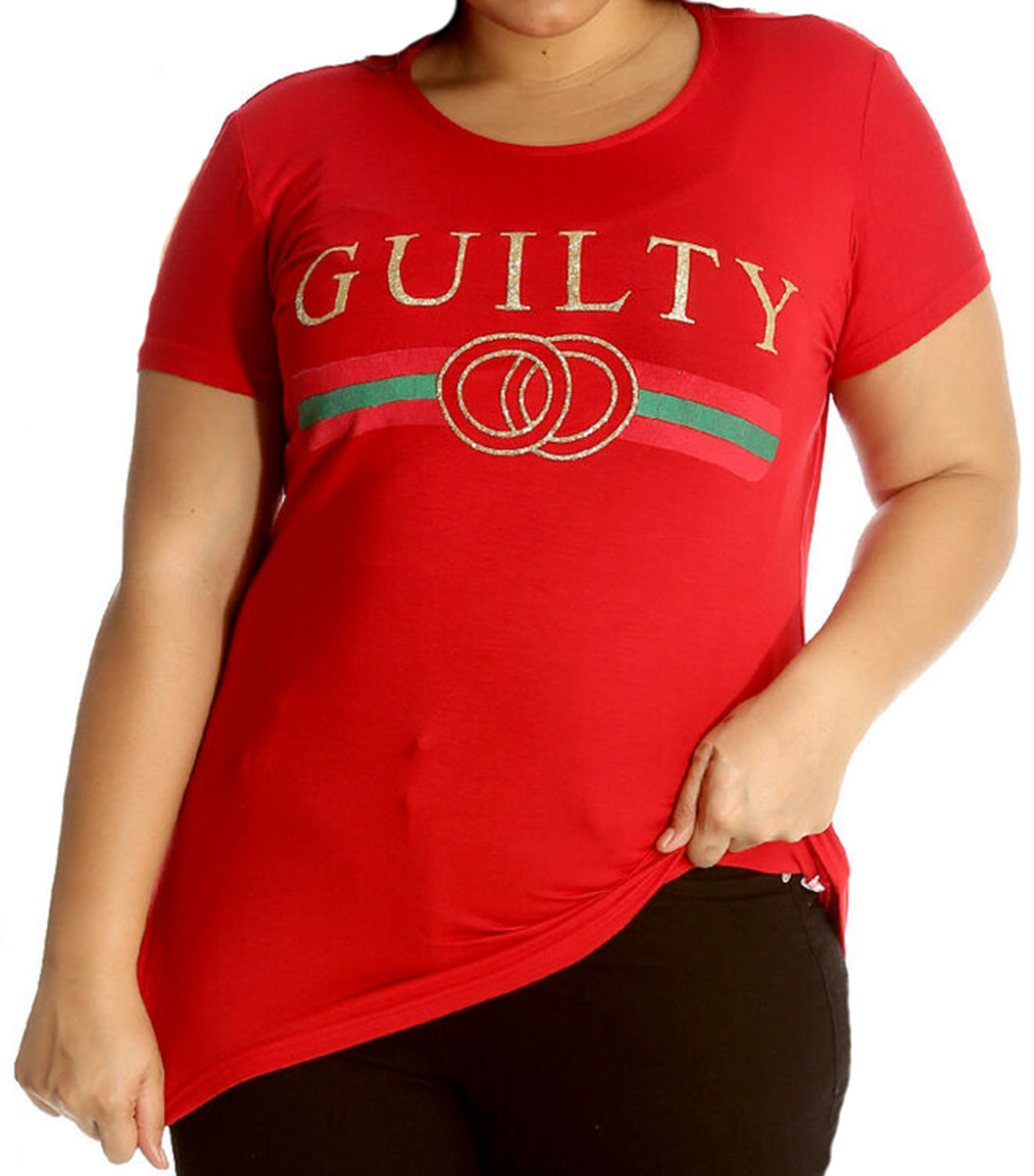 ROCKTHOSECURVES SHORT SLEEVE GUILTY T-SHIRT WITH GLITTER