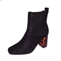 Black ankle boots with red leopard transparent block heel