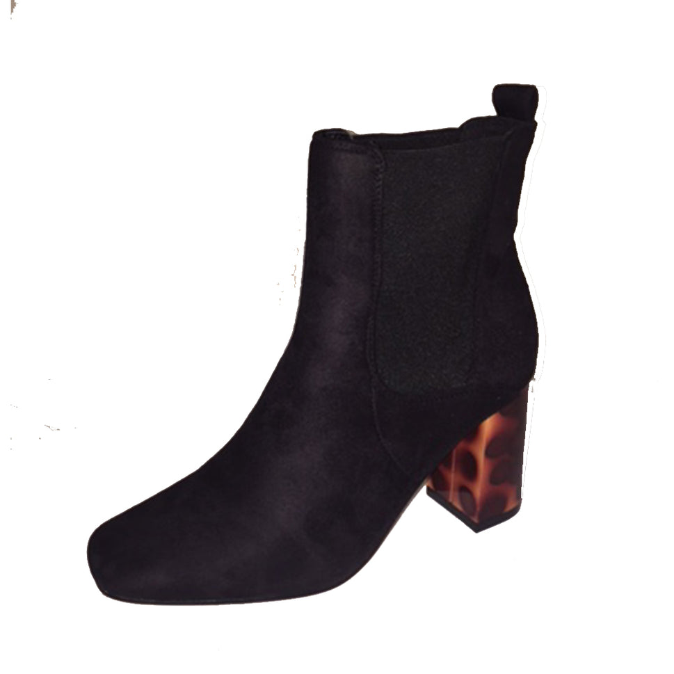 ROCKTHOSECURVES BLACK STRETCHY ANKLE BOOTS WITH TRANSPARENT HEEL