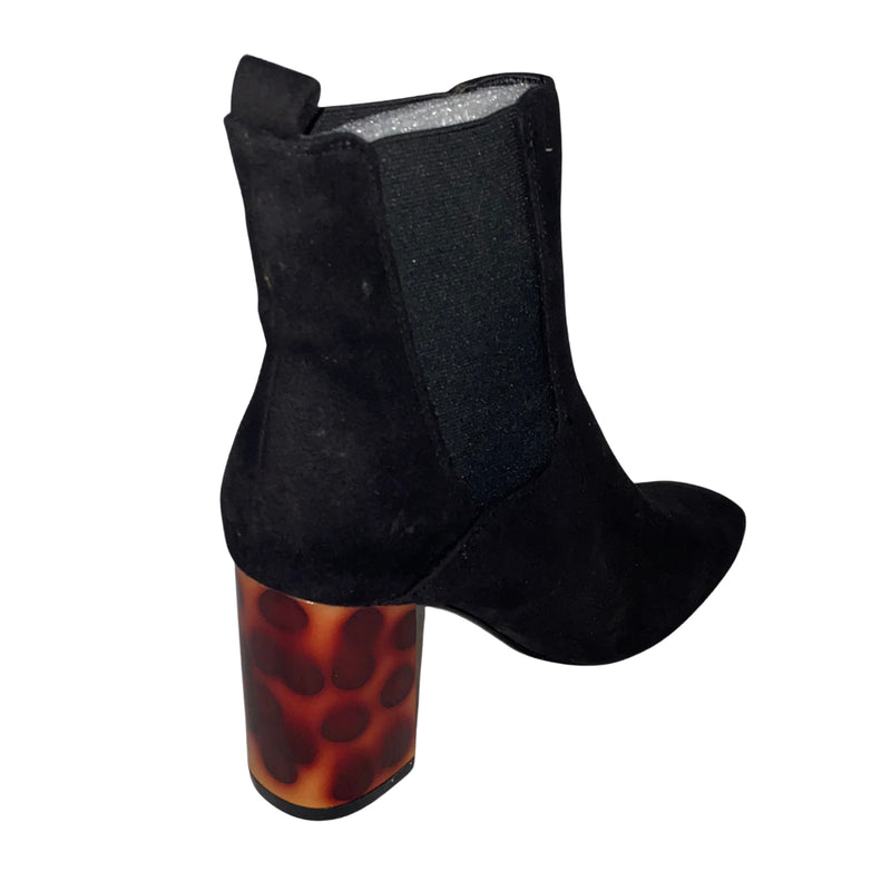 Black ankle boots with red leopard transparent block heel