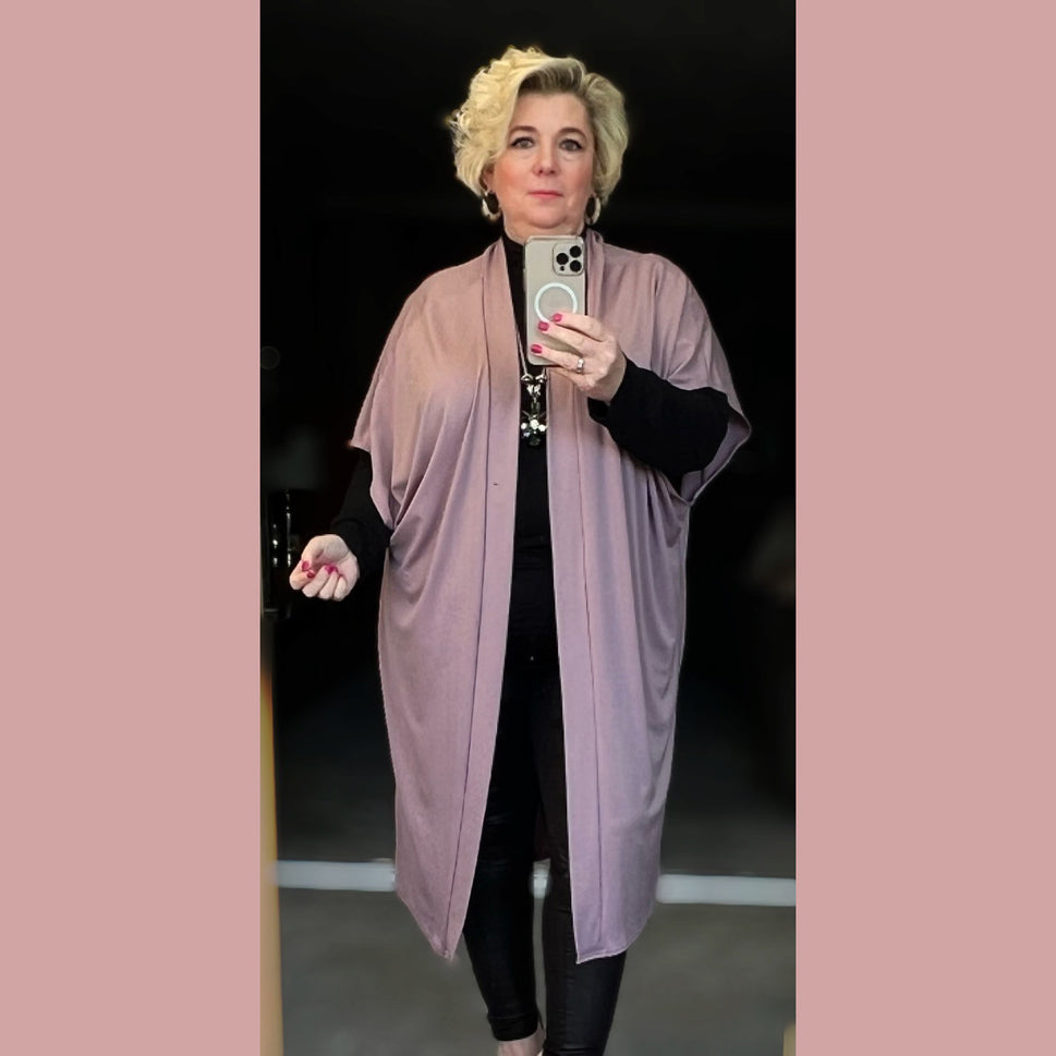 Drop Sleeve Long length Duster Jacket with pocketsMauve / UK 16-18