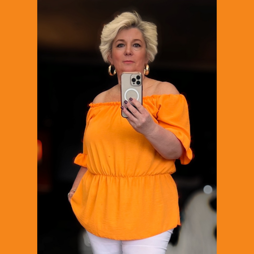 PEPLUM BRIGHTLY COLOURED OFF SHOULDER TOP BLOUSE