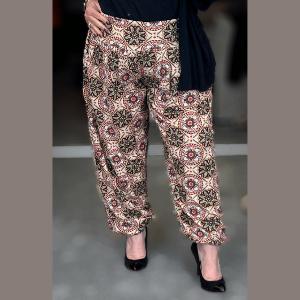 Brown Tile Print loose fit wide leg harem pants Ali Baba Trousers PLUS SIZE