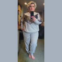 Tracksuit / Lounge suit with v shaped leopard panel to front