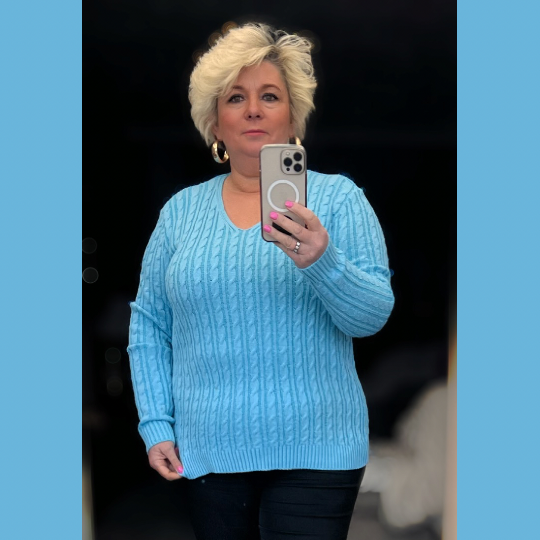 V-NECK Long Sleeve cable knit jumper