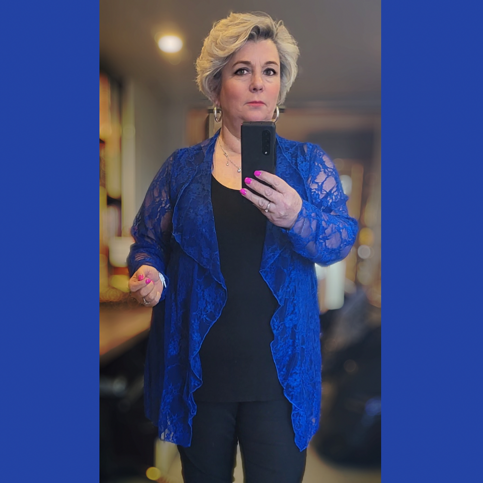 LACE LONG SLEEVE WATERFALL CARDIGAN / JACKETRoyal Blue / UK 14