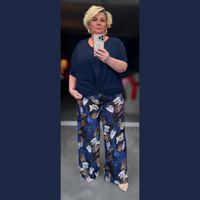 Leaf Print Elastic Waist Stretchy Summer Palazzo Trousers