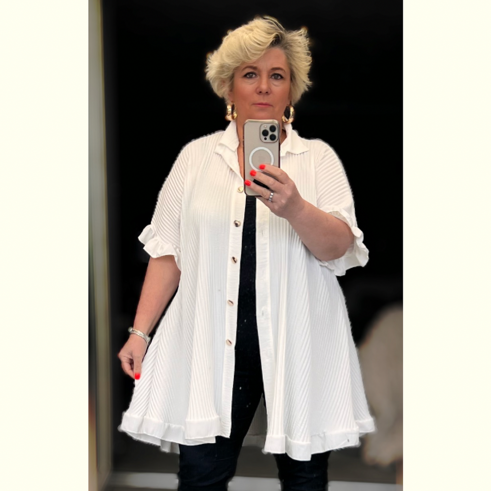 FRILLED EDGE SHORT SLEEVE BLOUSE / SHIRTStone / UK 16-18