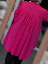 Dipped hem Tie Neck A-line loose fitting long sleeve blouse