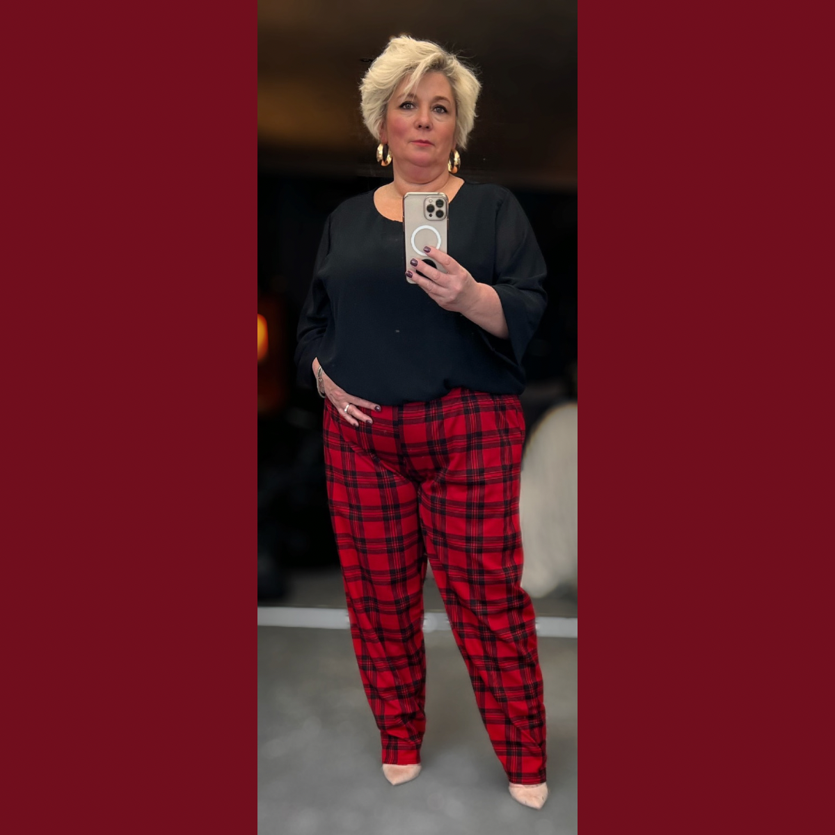 Red tartan 2025 trousers plus size