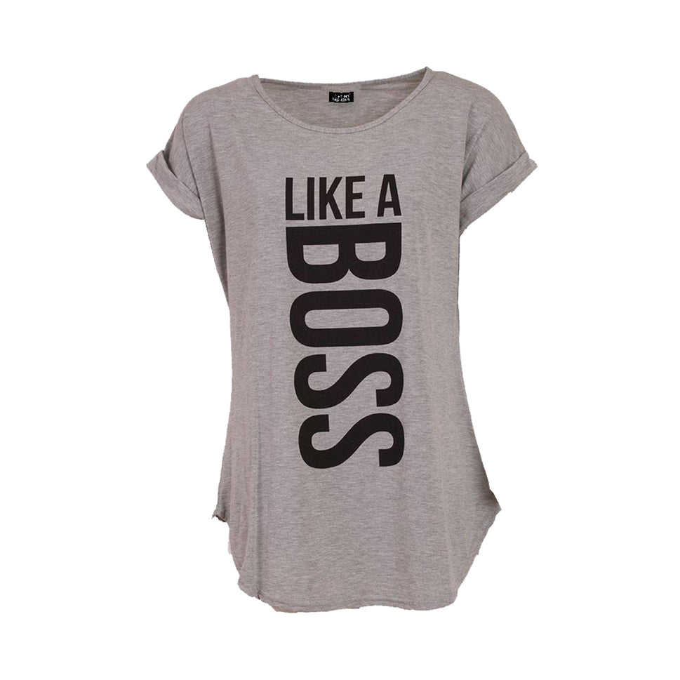 SLOGAN FRONT DIPPED HEM T-SHIRTGrey Like a / ONE SIZE